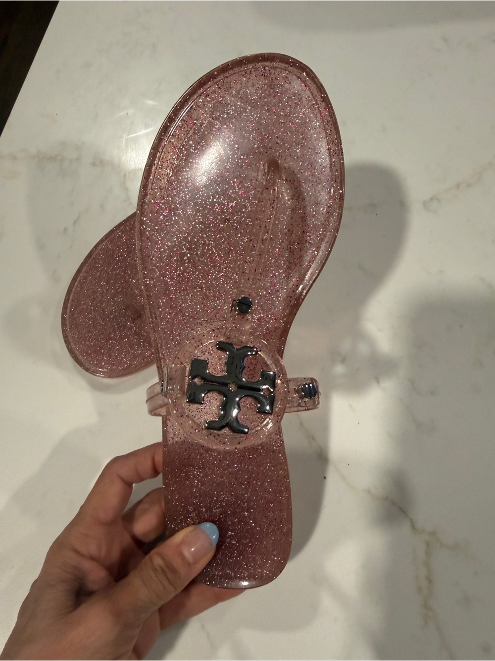 Tory Burch Rose Pink Glitter Jelly Thong Sandals size 6 - Picture 3 of 4